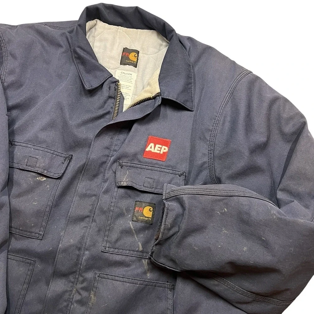Carhartt FR Flame Resistant Men's 2XL Canvas Blue Work Coat Jacket Quilted Lined